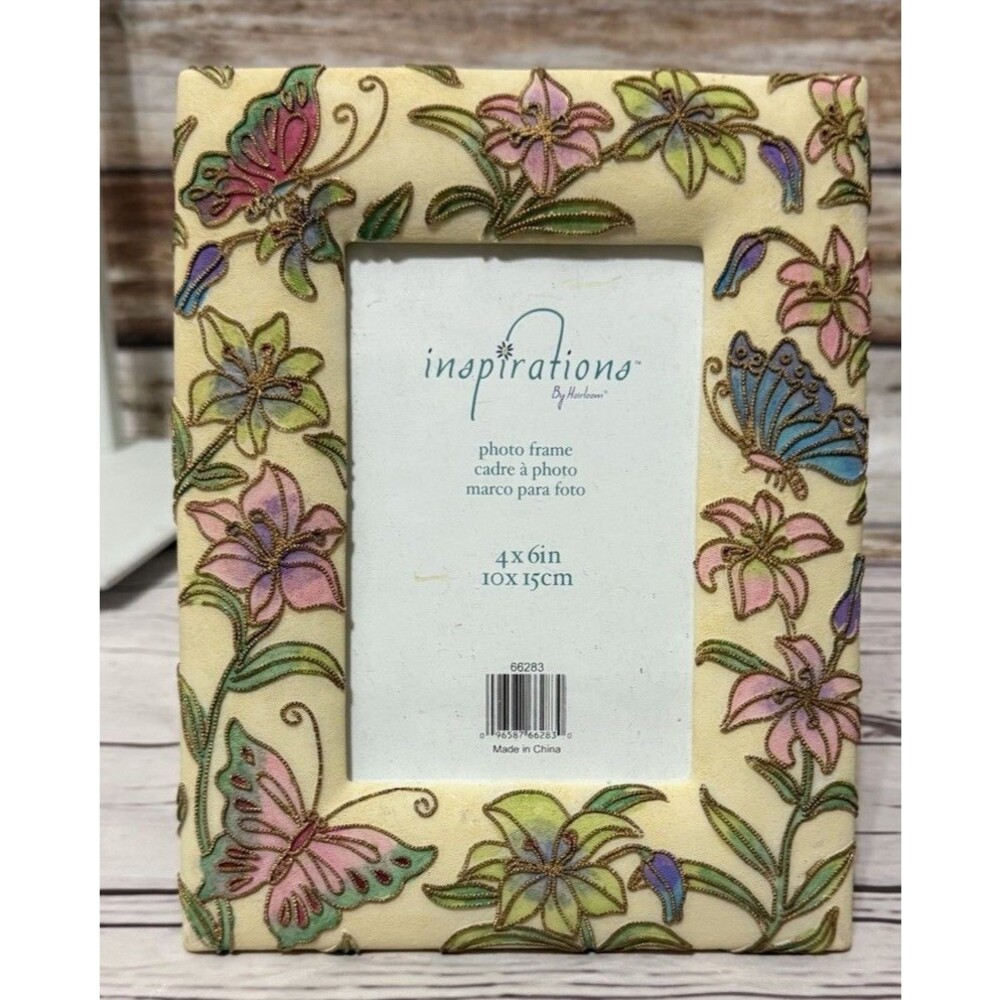 Ceramic Cloisonné Picture Frame For 4 X 6 Photo Butterflies And Flowers